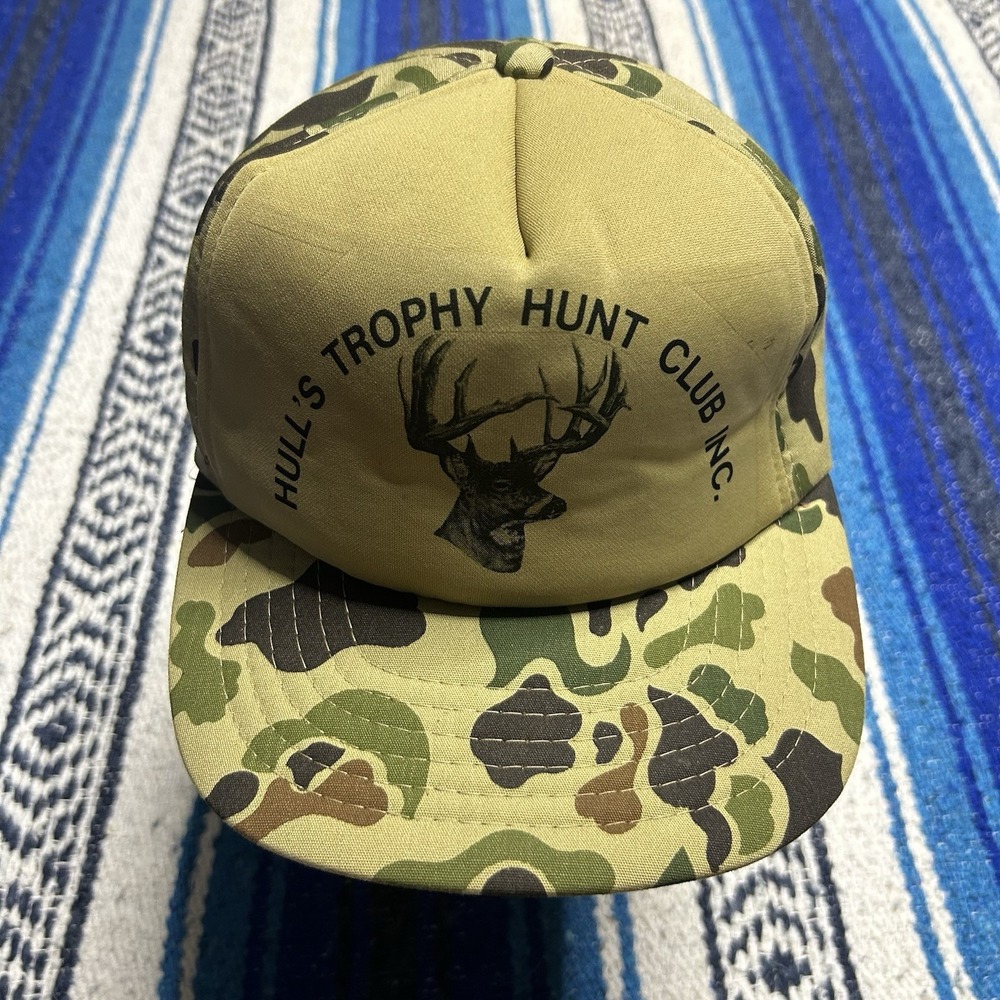 Vintage Hull's Trophy Hunt Club Deer Camo Trucker Hat Snapback Korea Hunting
